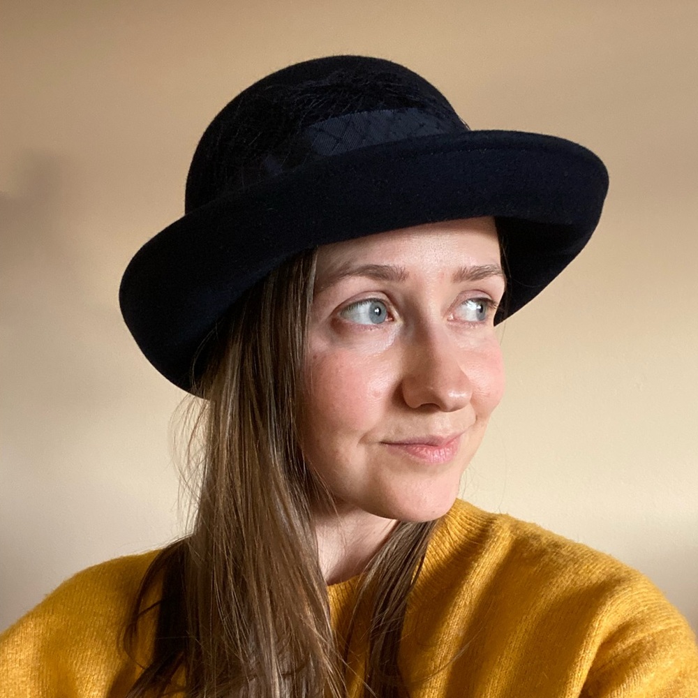 Vintage Navy Blue Georgette Wool Bowler Hat